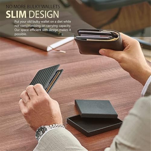 Men’s Slim PU Leather Wallet with Money Clip, Carbon Fiber Bifold Minimalist Credit Card Holder4