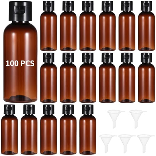 Kronabelle Paquete de 100 botellas de viaje a prueba de fugas de 60 ml con tapas abatibles, recipientes de plástico portátiles para líquidos