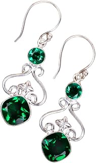 Green Emerald Gemstone 925 Sterling Silver Jewelry Earrings, Stylish Earring For Her, Fine Silver Jewelry, Sterling Silver Earring, Drop & Dangle Earrings, Gemstone Earrings, Handmade Jewelry Earrings, Women's Design Earrings, Sterling Silver, Green Emerald, Sterling Silver, Green Emerald
