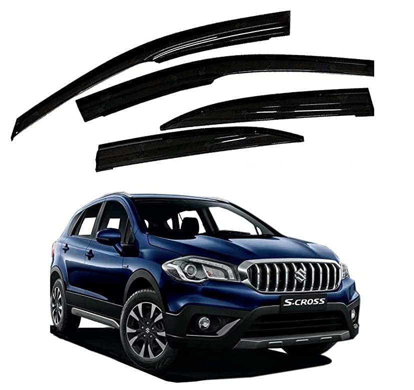 Jeet EnterprisesCar Window Door Visor/Rain Guard/Wind Deflector Non-Breakabke Felxible for S-Cross All Models Set of 4pc Black