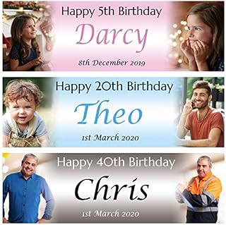 2 Personalised Birthday Banner Photos Children Baby Adults Kids Party (Approx 1ftx3ft) -1st 2nd 18th 21st 30th 40th 50th 60th 70th 80th Birthday Decorations