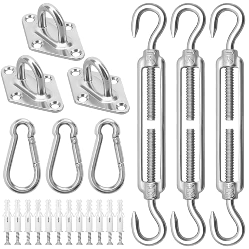 Sonnensegel Befestigungsset Robuste M6 Edelstahl-Hardware FüR Garten Dreiecks- Und Quadratische Sonnensegel Inklusive Federhaken SpannschlöSser Wandhalterungen Und Schrauben Rostfrei Einfache