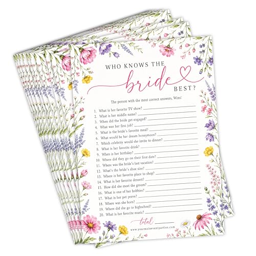 Cartes de jeu de mariage Who Knows The Bride Best au design floral haut de gamme