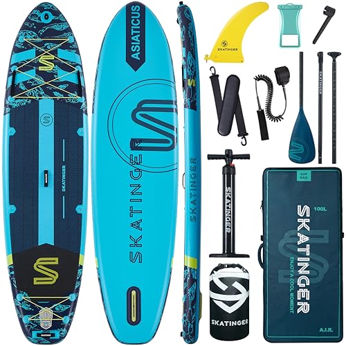 Image of Skatinger 11'6x35 inch Super Wide Inflatable Paddle Board, Ultra Stable Stand Up Paddleboards for 450lb /3 People /Family /Big Size w /Shoulder Strap, 100L Backpack, Ultra-Light All-Round Sup Board