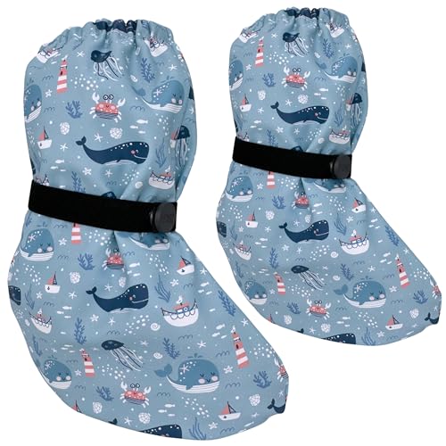 HECKBO Stivaletti da pioggia per bebè 3-18 mesi - impermeabili con fodera in pile - Animali marini - scarpe da esterno per neonati e bambini piccoli