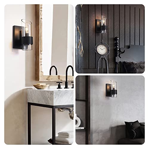 Image of WUZUPS Set of 2 1-Light Bathroom Wall Light Fixture Over Mirror Class Shade Morden Vanity Scones for Bathroom Bedroom Living Room, E12 Base, Black