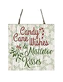 Candy Cane Wishes Mistletoe Kisses Printed Handmade Wood Christmas Ornament Small Sign