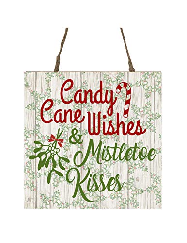 Candy Cane Wishes Mistletoe Kisses Printed Handmade Wood Christmas Ornament Small Sign