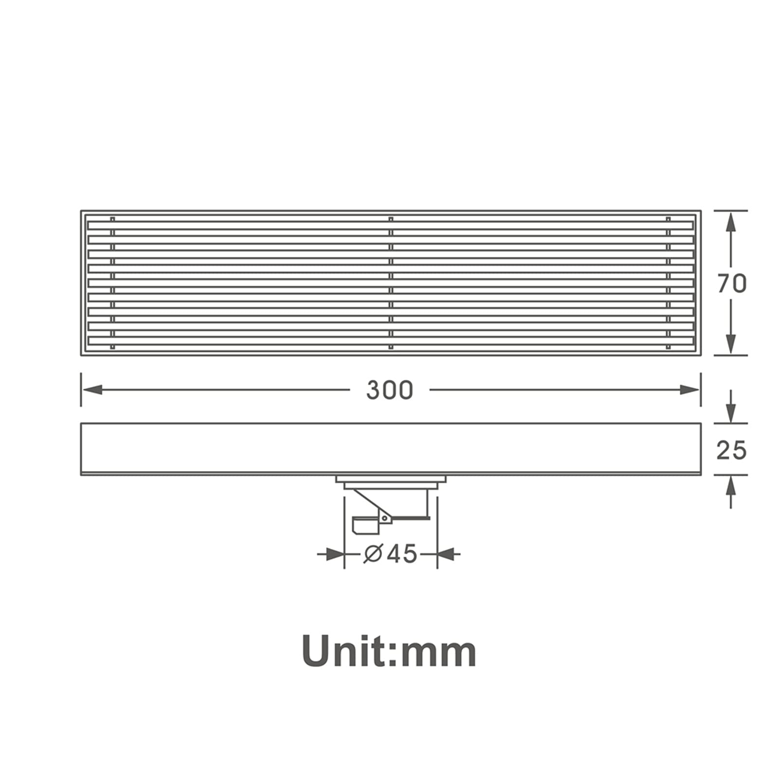 Scarico doccia lineare 30 cm, Scarico a pavimento per doccia in acciaio inossidabile 304, Scarico a pavimento rettangolare, Scarico per doccia con coperchio rimovibile, Filtro per capelli,Brushed
