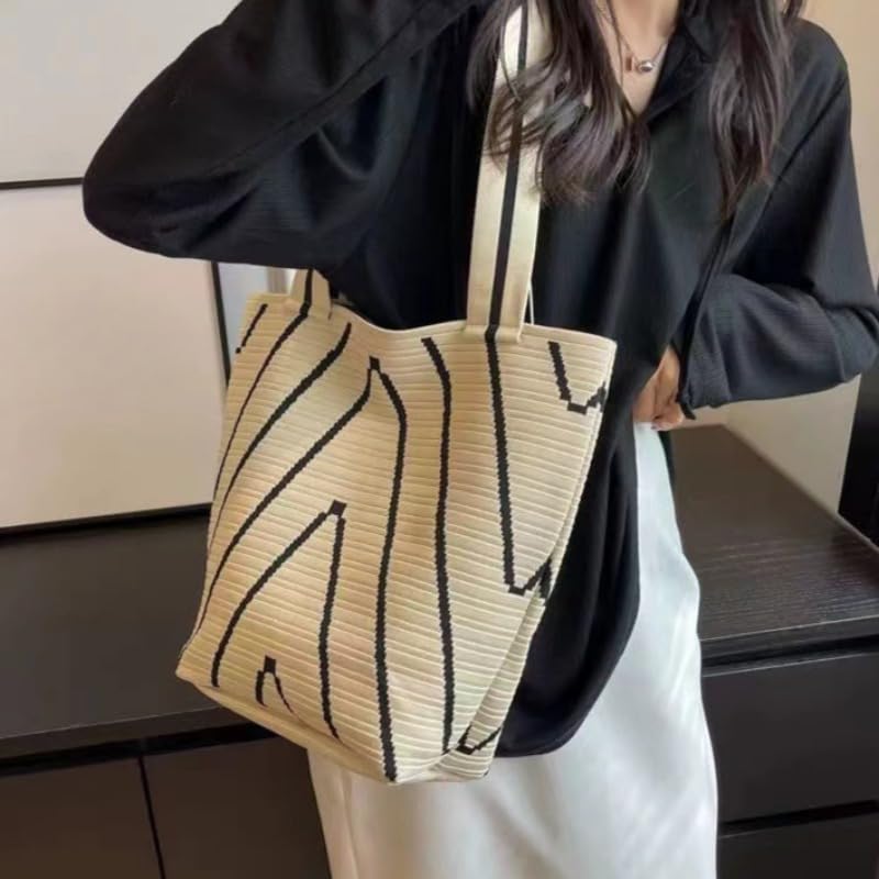 Bolso tote para mujer, de gran capacidad, tejido a rayas, bolso de hombro elegante y duradero para teléfonos, billeteras y artículos esenciales miniatura 4