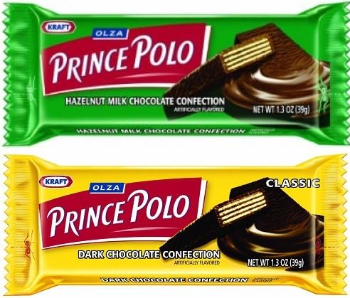 Assorted Olza Prince Polo Classic Dark Chocolate and Hazelnut Milk Chocolate Confection Pack of 10 36g Bars. Includes Our Exclusive HolanDeli Chocolate Mints