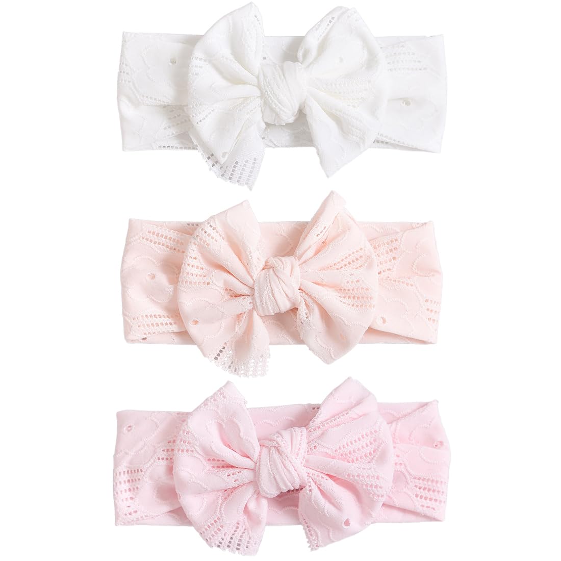 3 Fasce Capelli Neonata - Morbide In Nylon, Color Beige, Marrone E Rosa