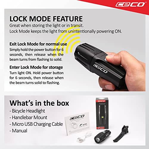 CECO-USA: 1,000 Lumen USB Rechargeable Bicycle Headlight – FLEXIBLE MOUNT VERSION- Tough & Durable IP67 Waterproof & FL-1 Impact Resistant– Super Bright Model F1000– For Commuter, Road, Mountain Bikes