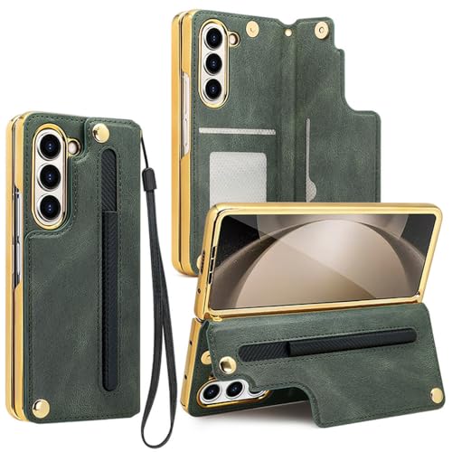 Étui en cuir pour Samsung Galaxy Z Fold 6 vert housse haut de gamme avec vitre de protection