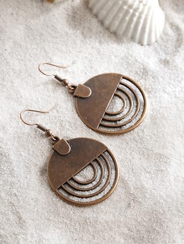 MINACHI Bohemian Ethnic Sculpted Rustic Circle Dangle Drop Earrings, Vintage Boho Chic Jewelry Gift for Women2