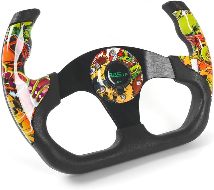 RASTP Universal Racing Steering Wheel, 12.8"/325mm Graffiti Pattern Sim Racing Steering Wheel (Yellow)