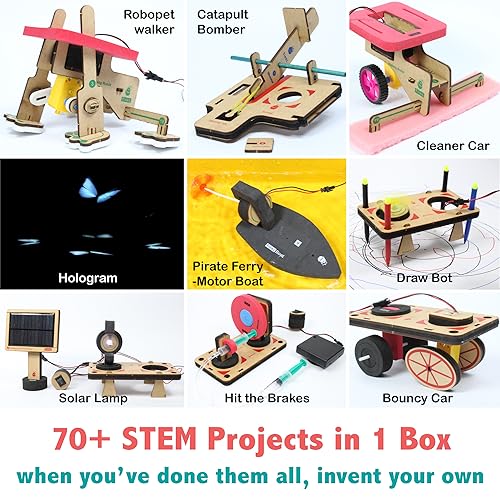 Image of ButterflyEdufields 70+ Science Experiment kit for Kids ages 8 10 12 Years, DIY Electronics Robotics Kit, Best Educational Birthday Gift toys for boy -Cars Gun Shooters Model Building Construction Toys