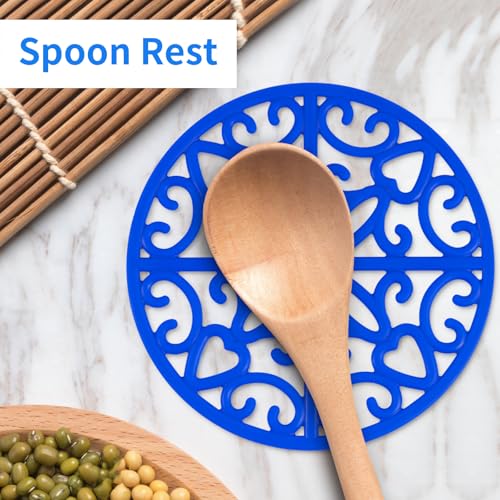 Image of CHEFBEE 3PCS Heat Resistant Silicone Trivet Mats for Hot Dishes, Blue | Flexible, Non-Slip, Modern Kitchen Trivets Protects Table & Countertop, For Teapots Pans Bowls, Daily Kitchen Use