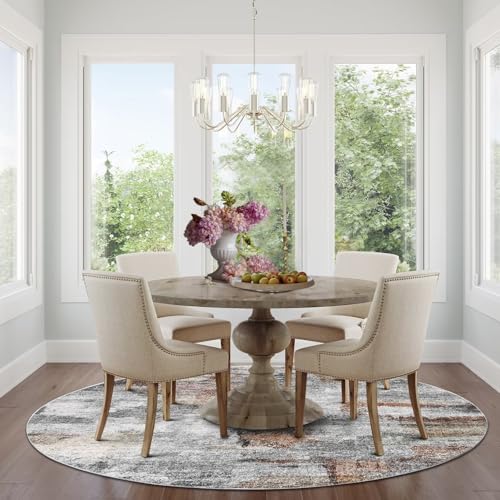 vivorug Round Rug 4ft Abstract Round Area Rug Non-Slip Indoor Carpet for Living Room Bedroom Entryway, Stain Resistant Home Decor Circle Rug, Grey/Rust
