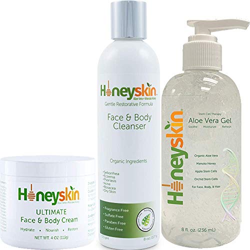Natural Aloe Vera Leaf Gel - 100% Pure With Manuka Honey - Face and Body Moisturizer Cream - Face and Body Wash with Manuka Honey, Coconut Oil and Aloe Vera Bundle Gift Set