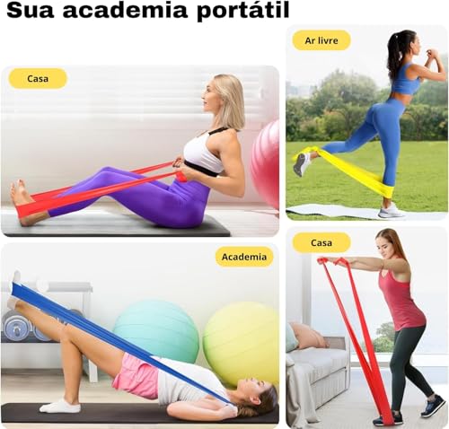 Faixa Elástica pra Exercícios 8 em 1 l 5 Minibands para Pernas e Glúteos 3 Elástico para exercício -