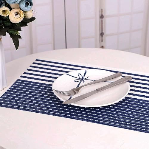 Image of YELONA Dining Table Placemats Set of 4 - Heat-Resistant, Non-Slip, Washable & Stain Resistant Woven PVC Vinyl Table Mats for Kitchen & Dining - 45 x 30 cm, Black & White