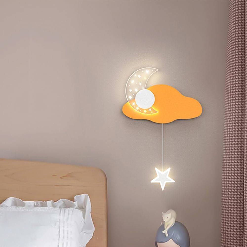 Kinkiet do sypialni, korytarza, wnętrza, nordycka chmura, nowoczesna lampa w kształcie gwiazdy i księżyca, minimalistyczna lampa z kreskówkowym kloszem z przezroczystego akrylu, re