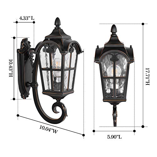 Partphoner Outdoor Wall Light Fixtures Black Roman 17.71" H Exterior Wall Lantern Waterproof Sconce Porch Lights Wall Mount With Water Glass Shade For House #TOP3