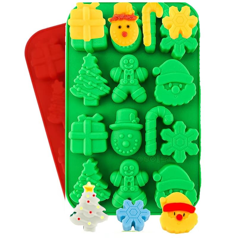Christmas Theme Silicone Mold 2PCS-14Cavitives Gingerbread Man Candy Cane Snowman Christmas Tree...