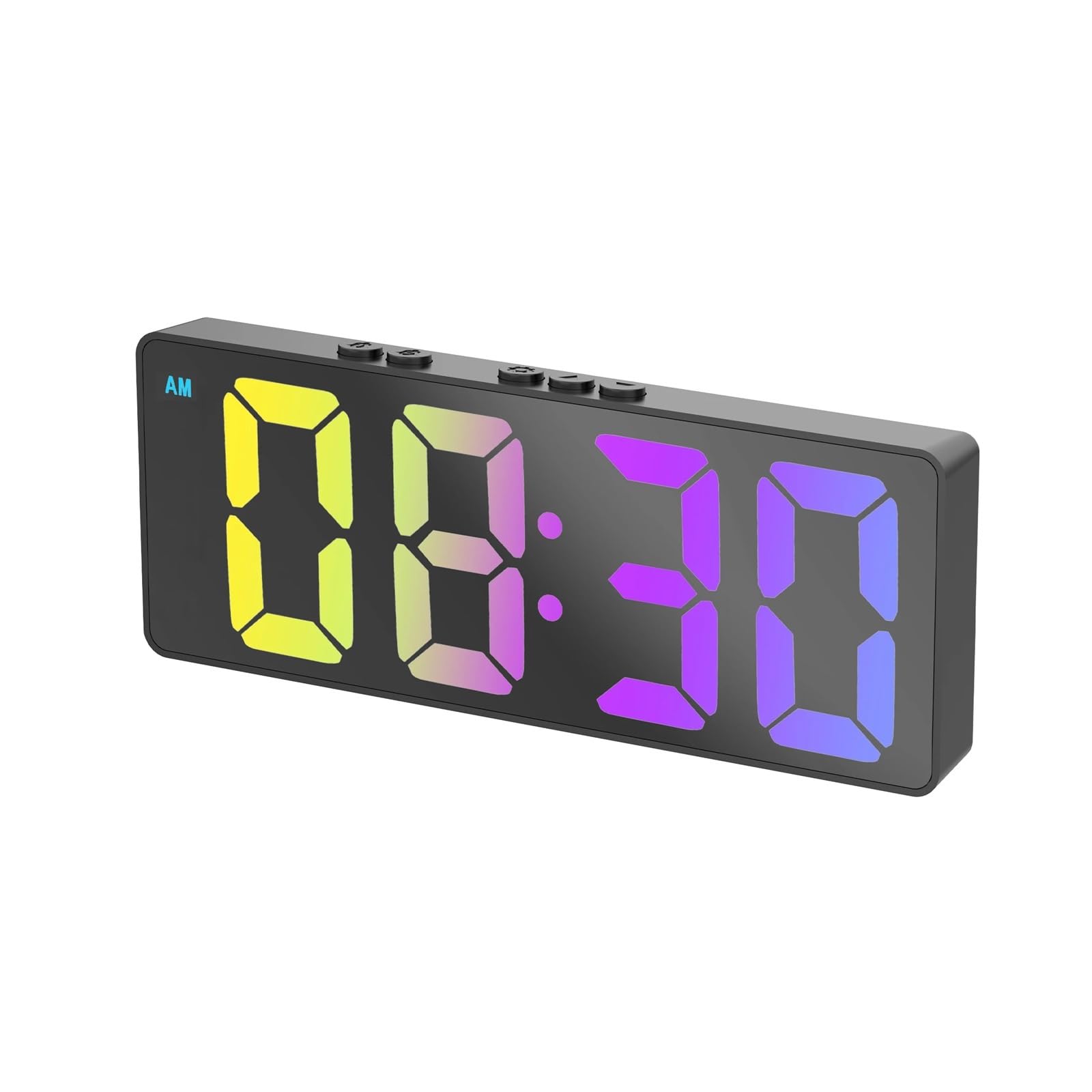 LUYSGBXR Alarm Clock Voice Control Digital Alarm Clock Temperature Date Dual Snooze Mute Table 12/24H Bedside Mirror(Black Colorful)