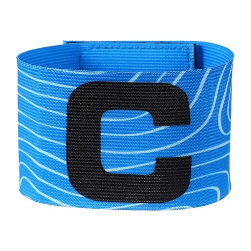 YELARXI Captain Arm Bands for Soccer, Soccer Captain C Armband, Elastic Protective Arm Badge Adjustable Player Bands Striped Fitting for (Adult/Football/Basketball/Sports) Sky Blue/Black