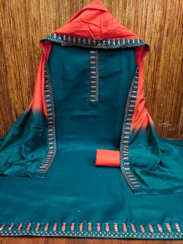 Image of HMP Fashion Womens Bombay Cotton Embroidery Tie Cotton Unstitch dress Material With Chanderi lace bordered Dupatta