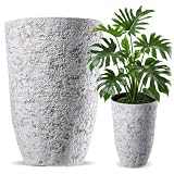 KADAX Macetero Ø 35 x 50 cm, gran maceta de flores con aspecto de piedra realista, maceta de plástico, macetero resistente a la intemperie para el balcón (Blanco)