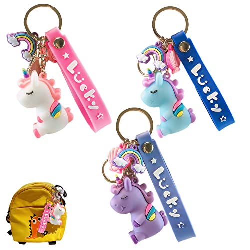 FANSEZQ Llaveros, llaveros de coche, llaveros de unicornio, llaveros de dibujos animados, llaveros de silicona, llaveros multicolores, colgantes de unicornio, aptos para bolsos y llaves (3 piezas) Cover