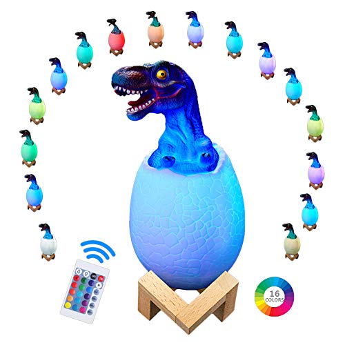 Preisvergleich Produktbild Benooa Dinosaurier Nachtlicht für Kinder 3d Dinosaurier Lampe Lichter mit Ständer Fernbedienung&Pat&Touch Control Wiederaufladbare 16 Farbe Weihnachten Geschenke für Jungen Mädchen