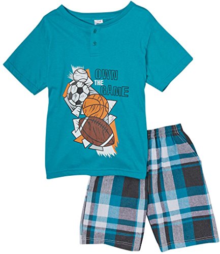 Image of ToBeInStyle Boys' 2-Piece Graphic Top & Plaid Shorts Outfit Set - Polo or V-Neck Tee