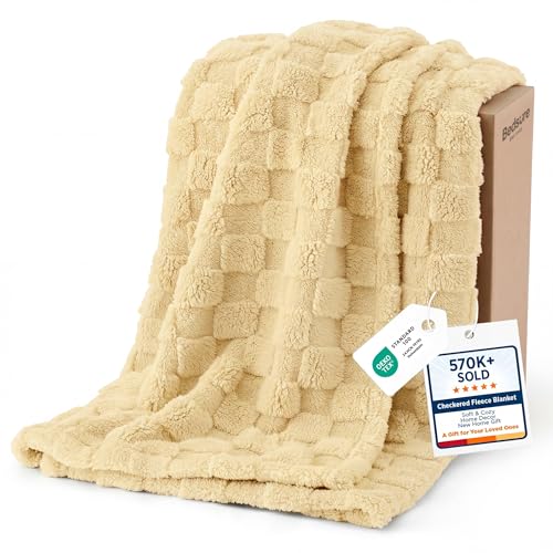 Bedsure GentleSoft Yellow Throw Blanket for Couch - Checkered Fleece Blankets Gifts for Kids Girls Cute Soft Cozy Throw for Bedroom Butter Yellow Home Decor Gifts 50x60 Inches