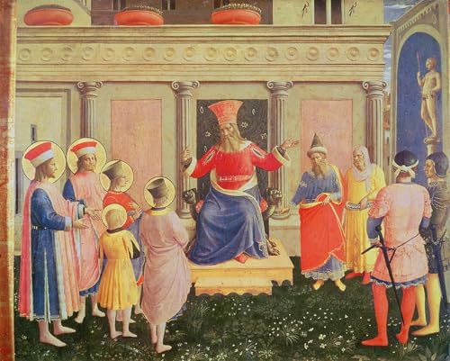 PMEFGJDPE Impresiones de Lienzo Impresion Arte Pared Santi Cosma e Damiano e i loro fratelli davanti al proconsole Lisia del Beato Angelico para la Decoración del Hogar de la Oficina 60x90cm