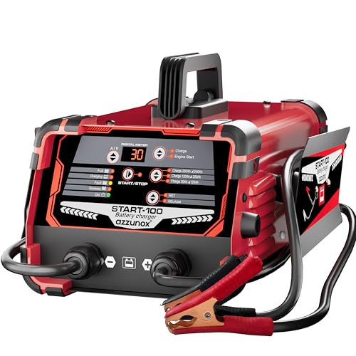 AZZUNOX 12V 24V Car Battery Charger & Engine Starter, 0-30A Automatic Battery Maintainer, 130 Cranking Amps, Jump Starter & Smart Trickle Charger, for Standard, AGM, Gel & Deep-Cycle Batteries