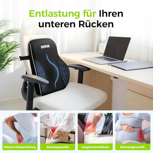 AUVON Lendenwirbelkissen Lordosenstütze Auto Stuhl Bürostuhl, Lendenkissen patentierte Wulst zur gezielte Unterstützung des unteren Rückens & Verbesserung der Körperhaltung, Memory-Schaum Rückenkissen