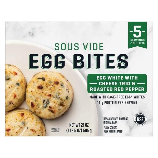 Egg White with Cheese Trio and Peppers Egg Bites, Made with Cage-Free Egg Whites; 11g of Protein per Serving; Certified Gluten-Free,10-count, Total Net Weight [ 21 oz, 1.3 lb ]