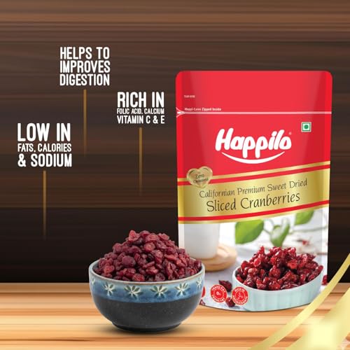 Image of Happilo Premium Californian Dried and Sweet Sliced Cranberries 200g | Real Dried Fruit | High Antioxidants, Dietary Fiber | Healthy Sweet Treats