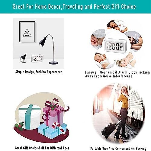 Image of Upgraded Digital Alarm Clock, 4.3 inch LED Display with Temperature Larger Lound Light Control Portable Snooze Calendar Brightness with Battery Powered Alarm Clocks Bedside for Everyone(White)