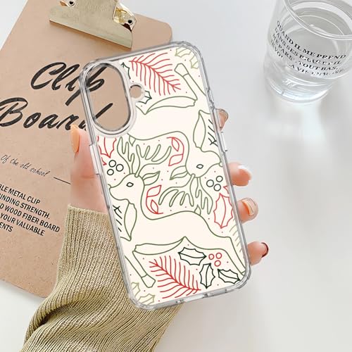 Coque iPhone 16 Plus Noël transparente avec motif cerf beige d'hiver