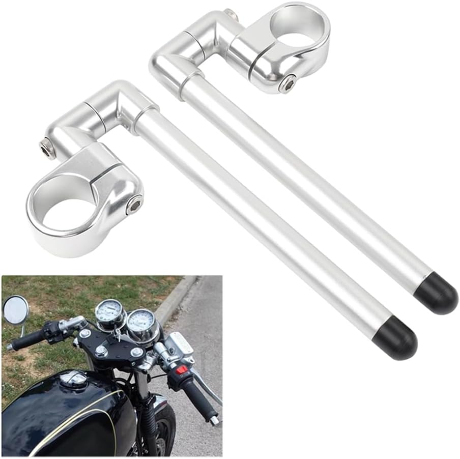 Cnoula11 1 Pair Cafe Racer Bars Handlebar Fork Tube Aluminum Silver 48mm Universal For motorcycles with 31mm~58mm Fork tube