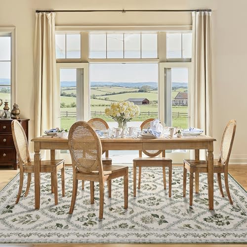 Tapete decorativo boho floral verde oliva 5x8 pies miniatura 2