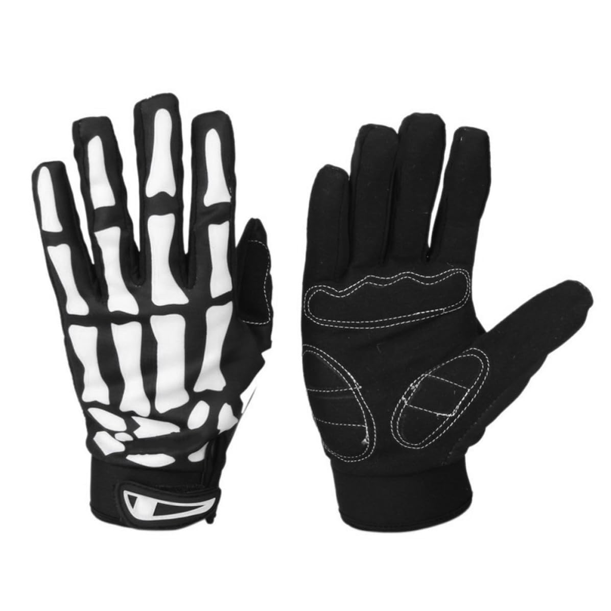Abaodam 3 Pezzi Guanti Ciclismo Uomo Full Finger Neri Motivo Scheletro, Traspiranti in Poliestere Resistente e Silicone, per Appassionati di Sport Mtb