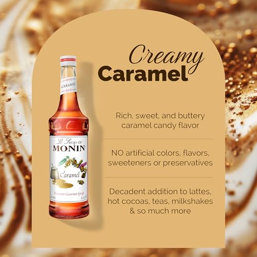 Image of Monin Caramel Syrup - Great For Flavoring Coffee, Shakes, And Cocktails - 1 Liter Bottle