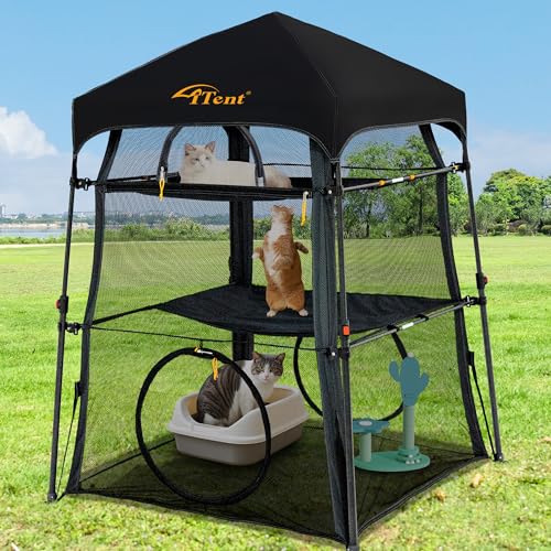 Itent Extra Large Triple Catio Outdoor Cat Enclosure,Pop Up 3 Tier Cat Tent Outdoor Weatherproof & Sunproof, Foladable and Portable for Patio, Deck,Camping, Indoors & Outdoors(Patented)