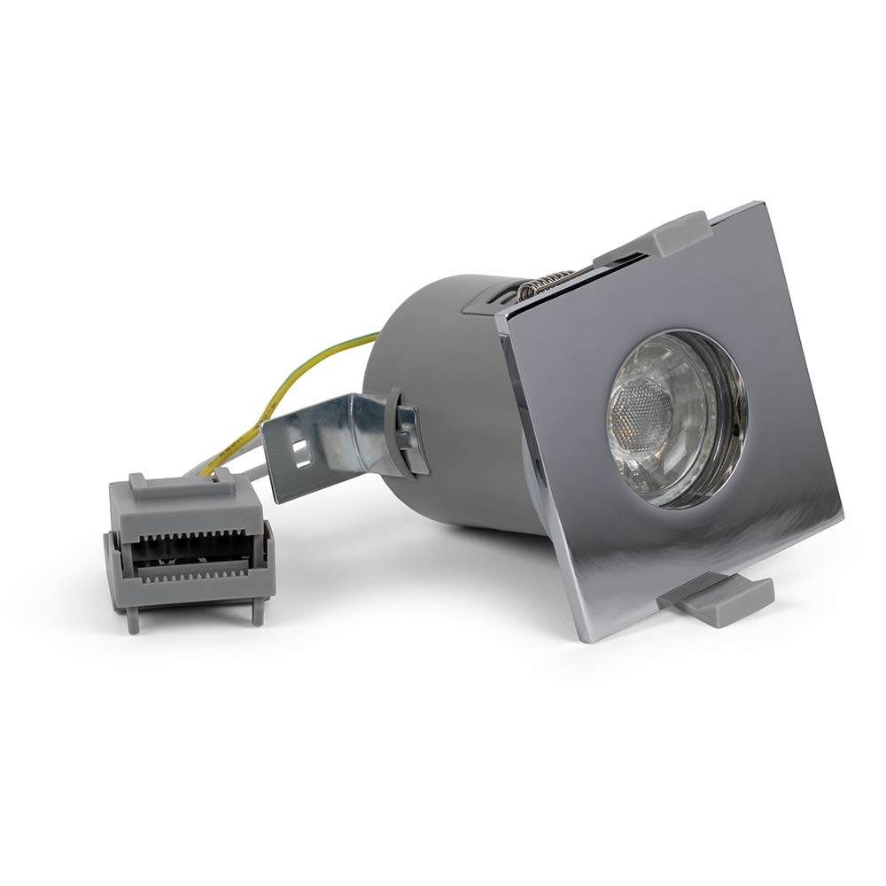 LIEBER Polished Chrome GU10 Fire Rated IP65 Square Downlight for Ceilings in the Bathroom, Bedroom, Kitchen Lighting | Spotlights for Modern Homes and Offices